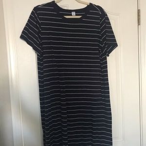 A blue and white striped t shirt dress